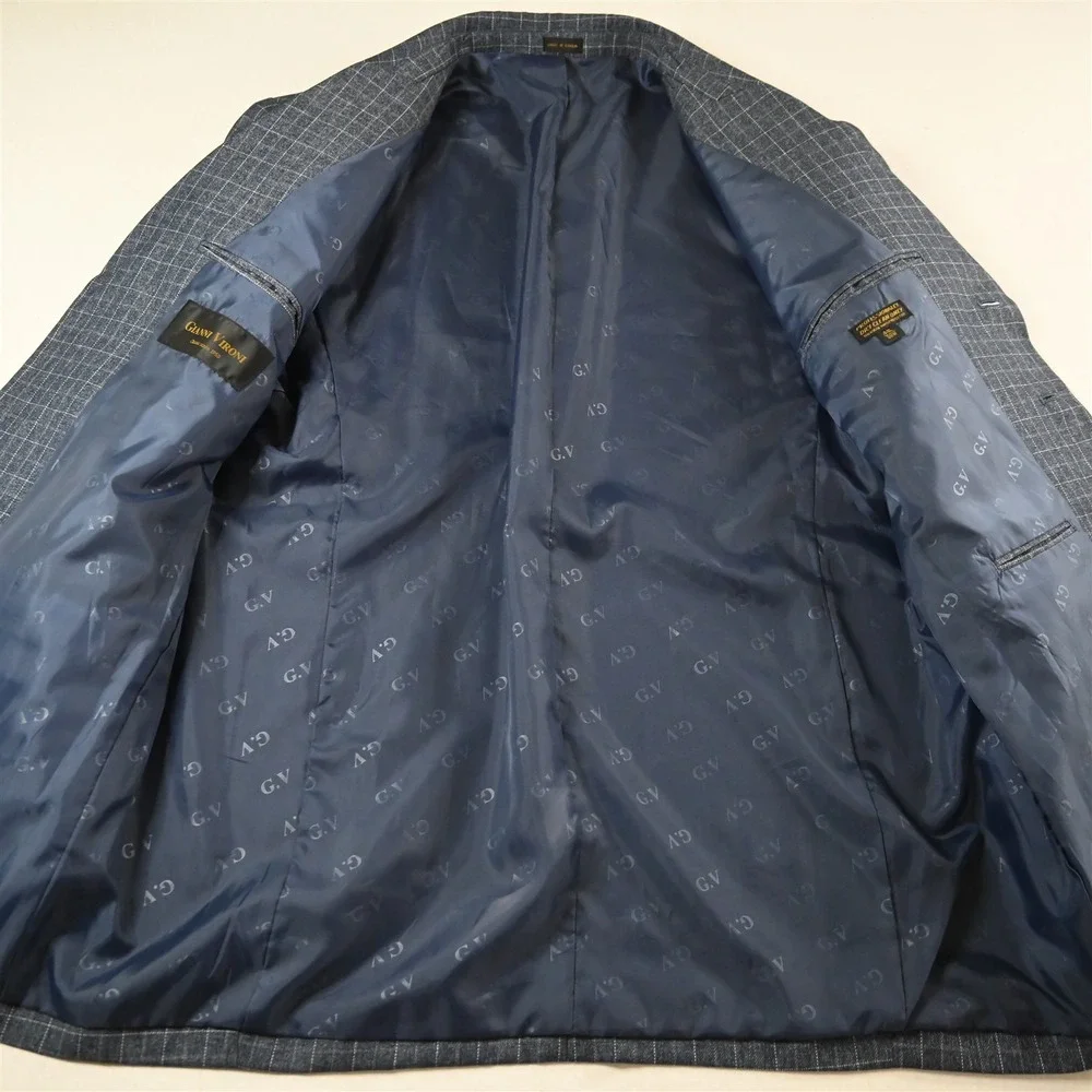 Gianni Vironi 44L 34x32 Blue Windowpane 3 Piece Vest Mens Jacket Pants‎ Suit